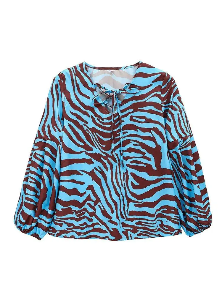 Zebra V-neck Women Blouse